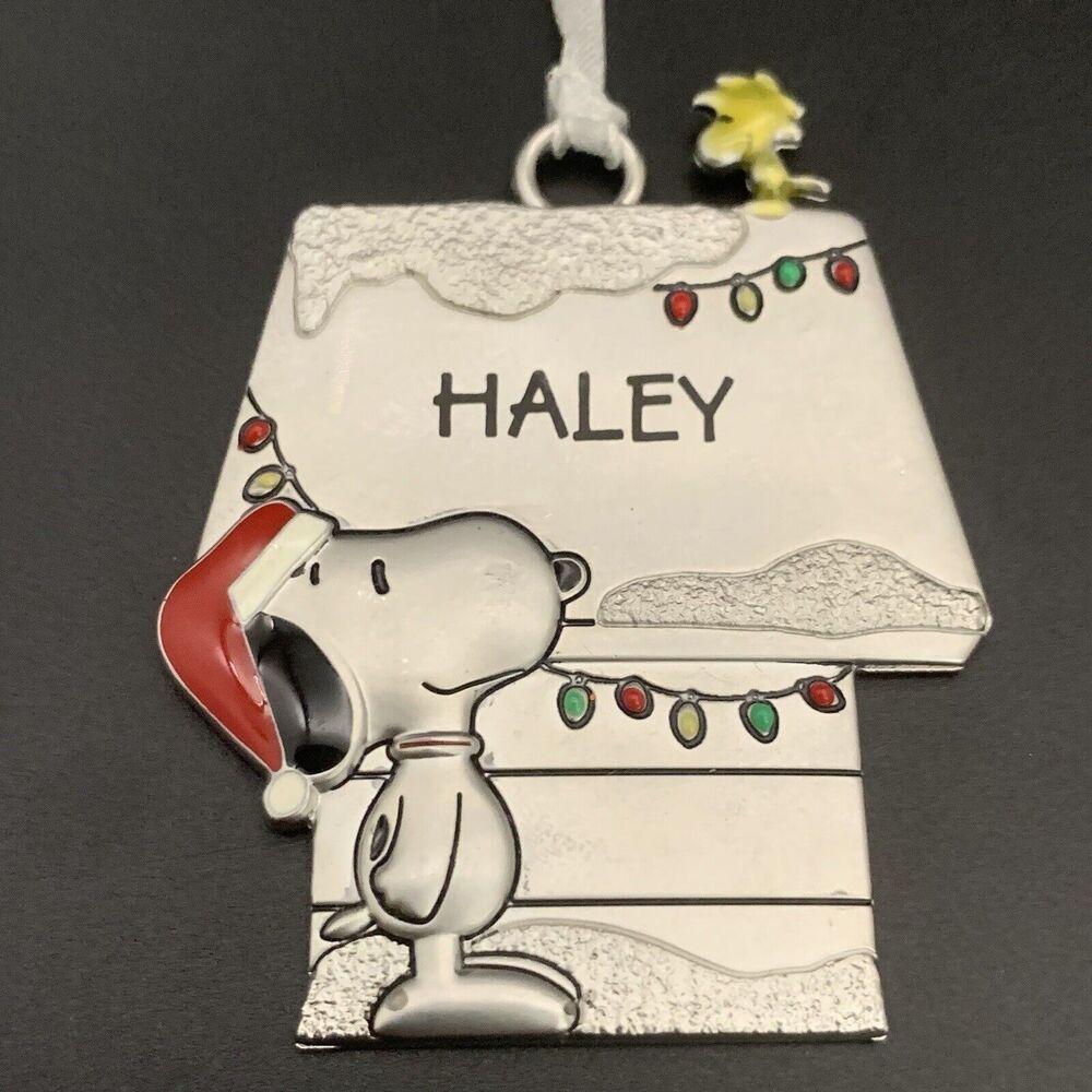 Peanuts Hallmark Snoopy Haley Name Woodstock Doghouse Metal Ornament